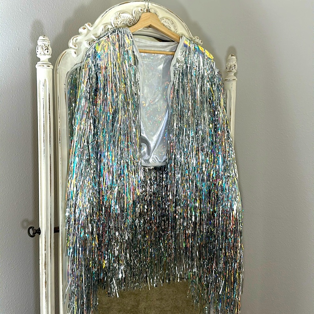 Bottle blonde studio silver and iridescent cascade jacket